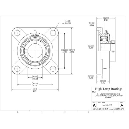 Picture of 1-11/16"Narrow Eccentric Collar 4 Bolt Flange Mounted Bearing