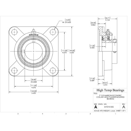 Picture of 2" 210 Narrow Eccentric Collar 4 Bolt Flange Mounted Bearing