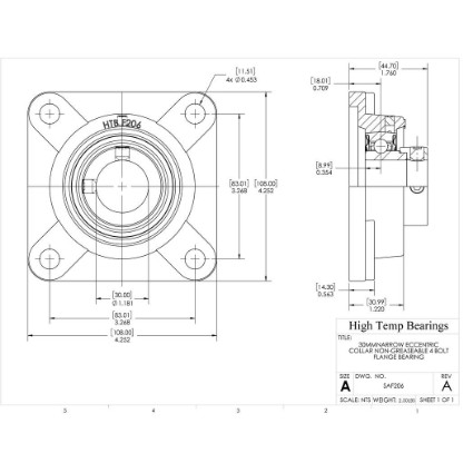 Picture of 30mm Narrow Eccentric Collar Non-Greaseable 4 Bolt Flange Bearing
