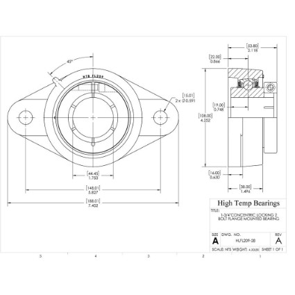 Picture of 1-3/4"Concentric Locking 2 Bolt Flange Mounted Bearing