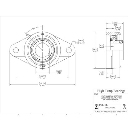 Picture of 1-3/8"Narrow Setscrew Locking 2 Bolt Flange Mounted Bearing