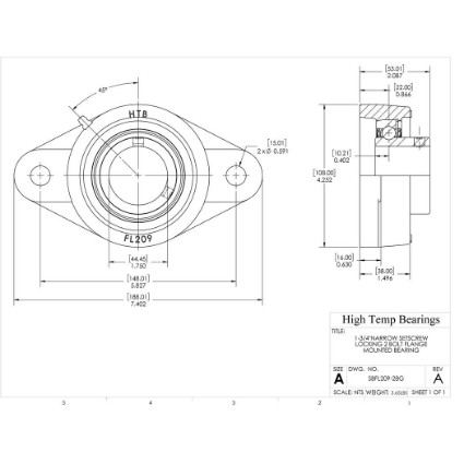 Picture of 1-3/4"Narrow Setscrew Locking 2 Bolt Flange Mounted Bearing