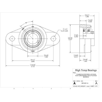 Picture of 1"Narrow Setscrew Locking Non-Greaseable 2 Bolt Flange Bearing