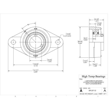 Picture of 1-3/8"Narrow Setscrew Locking Non-Greaseable 2 Bolt Flange Bearing