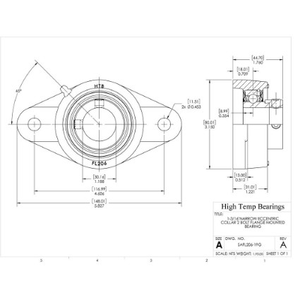 Picture of 1-3/16"Narrow Eccentric Collar 2 Bolt Flange Mounted Bearing
