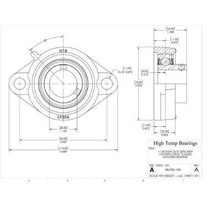 Picture of 1-1/8"Light Duty Setscrew Locking 2 Bolt Flange Mounted Bearing