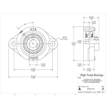 Picture of 1/2"Light Duty Setscrew Locking Non-Greaseable 2 Bolt Flange Bearing