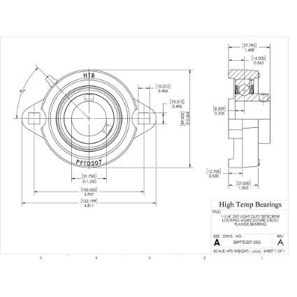Picture of 1-1/4" 207 Light Duty Setscrew Locking Agriculture 2 Bolt Flange Bearing