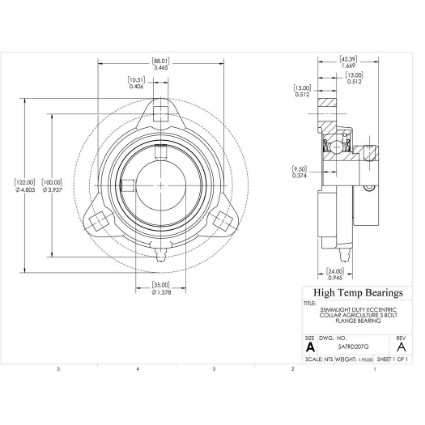 Picture of 35mm Light Duty Eccentric Collar Agriculture 3 Bolt Flange Bearing