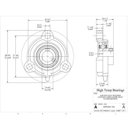 Picture of 3/4"Light Duty Setscrew Locking Agriculture 3 Bolt Flange Bearing