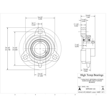 Picture of 1"Light Duty Setscrew Locking Agriculture 3 Bolt Flange Bearing