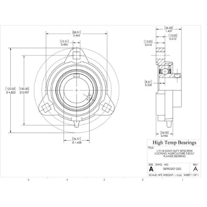 Picture of 1-7/16"Light Duty Setscrew Locking Agriculture 3 Bolt Flange Bearing