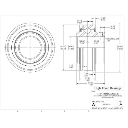 Picture of 1-1/2"  Setscrew Locking Standard Duty Cylindrical Ball Bearing Insert