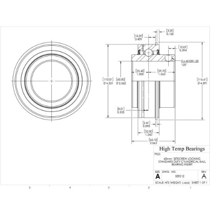 Picture of 60mm  Setscrew Locking Standard Duty Cylindrical Ball Bearing Insert