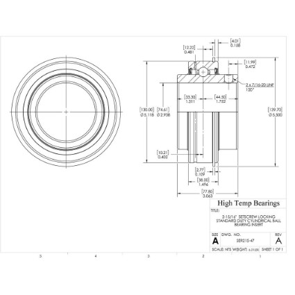 Picture of 2-15/16"  Setscrew Locking Standard Duty Cylindrical Ball Bearing Insert
