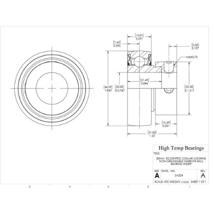 Picture of 20mm  Eccentric Collar Locking Non-Greaseable Narrow Ball Bearing Insert