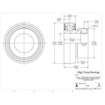 Picture of 25mm  Eccentric Collar Locking Non-Greaseable Narrow Ball Bearing Insert