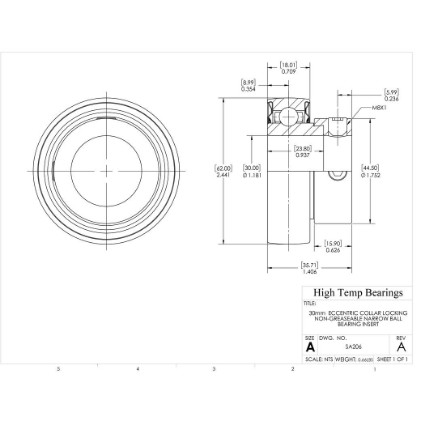 Picture of 30mm  Eccentric Collar Locking Non-Greaseable Narrow Ball Bearing Insert
