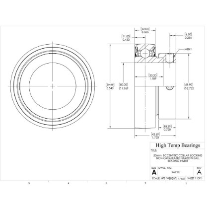Picture of 50mm  Eccentric Collar Locking Non-Greaseable Narrow Ball Bearing Insert