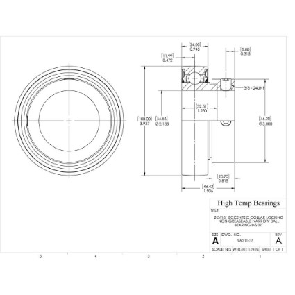 Picture of 2-3/16"  Eccentric Collar Locking Non-Greaseable Narrow Ball Bearing Insert