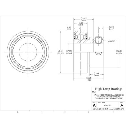 Picture of 17mm  Eccentric Collar Locking Non-Greaseable Narrow Cylindrical Ball Bearing Insert
