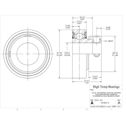 Picture of 15/16"  Eccentric Collar Locking Non-Greaseable Narrow Cylindrical Ball Bearing Insert