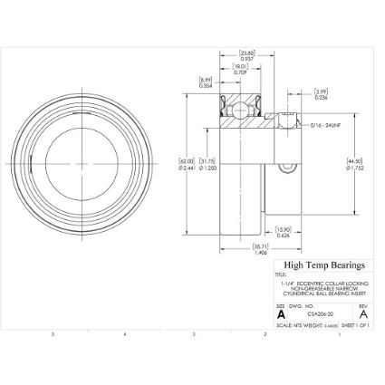 Picture of 1-1/4" 206 Eccentric Collar Locking Non-Greaseable Narrow Cylindrical Ball Bearing Insert