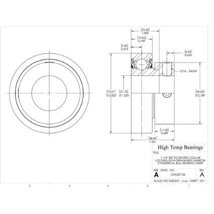 Picture of 1-1/4" 207 Eccentric Collar Locking Non-Greaseable Narrow Cylindrical Ball Bearing Insert
