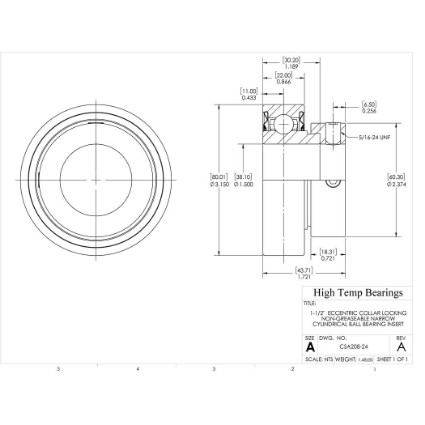 Picture of 1-1/2"  Eccentric Collar Locking Non-Greaseable Narrow Cylindrical Ball Bearing Insert