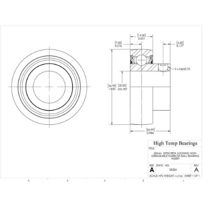 Picture of 20mm  Setscrew Locking Non-Greaseable Narrow Ball Bearing Insert