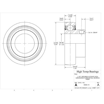 Picture of 1-1/8"  Setscrew Locking Non-Greaseable Narrow Ball Bearing Insert