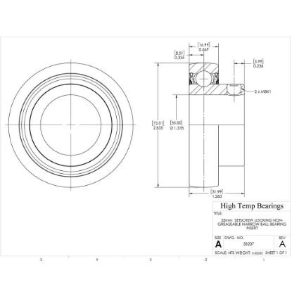 Picture of 35mm  Setscrew Locking Non-Greaseable Narrow Ball Bearing Insert