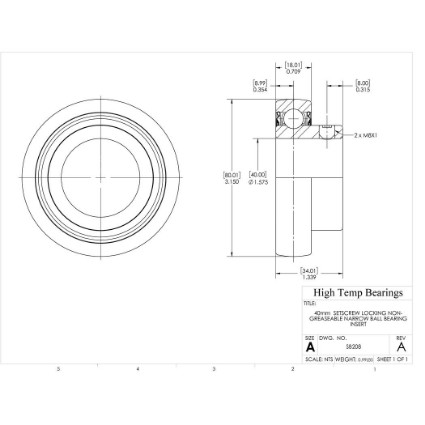 Picture of 40mm  Setscrew Locking Non-Greaseable Narrow Ball Bearing Insert
