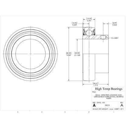 Picture of 50mm  Setscrew Locking Non-Greaseable Narrow Ball Bearing Insert