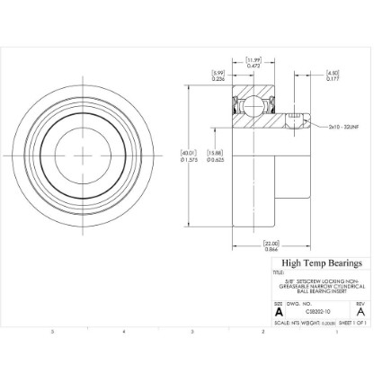 Picture of 5/8"  Setscrew Locking Non-Greaseable Narrow Cylindrical Ball Bearing Insert
