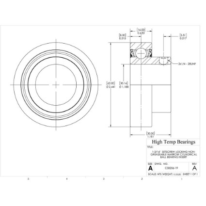 Picture of 1-3/16"  Setscrew Locking Non-Greaseable Narrow Cylindrical Ball Bearing Insert