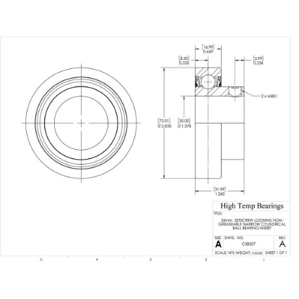 Picture of 35mm  Setscrew Locking Non-Greaseable Narrow Cylindrical Ball Bearing Insert