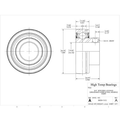 Picture of 3/4"  Setscrew Locking Greaseable Narrow Ball Bearing Insert
