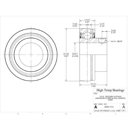 Picture of 15/16"  Setscrew Locking Greaseable Narrow Ball Bearing Insert