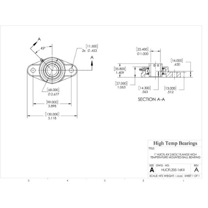 Picture of 1" High Temperature 500 °F Mounted 2 Bolt Flange Bearing