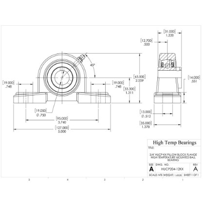Picture of 3/4" High Temperature 500 °F Mounted Pillow Block Bearing