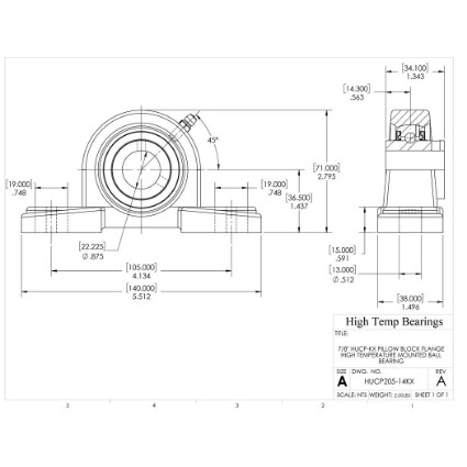 Picture of 7/8" High Temperature 500 °F Mounted Pillow Block Bearing