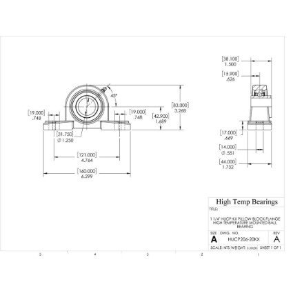 Picture of 1-1/4" 206 High Temperature 500 °F Mounted Pillow Block Bearing