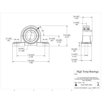 Picture of 1-11/16" High Temperature 500 °F Mounted Pillow Block Bearing