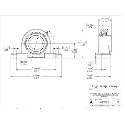 Picture of 55mm High Temperature 500 °F Mounted Pillow Block Bearing