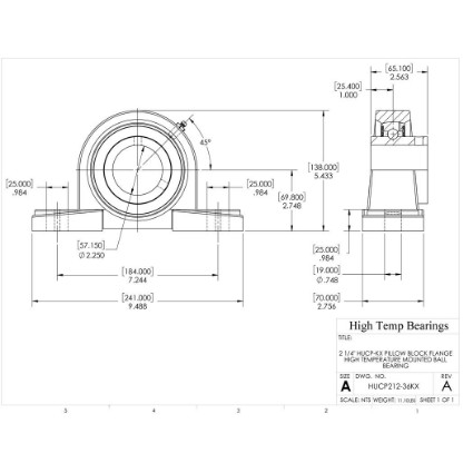 Picture of 2-1/4" High Temperature 500 °F Mounted Pillow Block Bearing