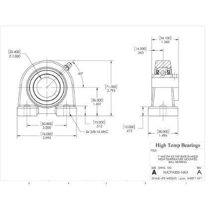 Picture of 1" High Temperature 500 °F Mounted Tap Base Bearing