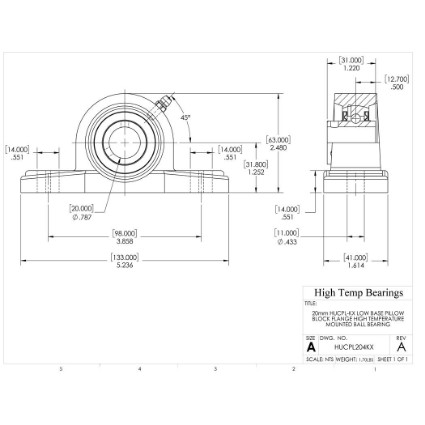 Picture of 20mm High Temperature 500 °F Mounted Low Base Pillow Block Bearing