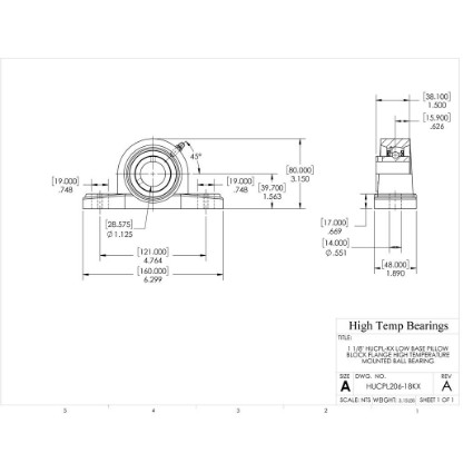 Picture of 1-1/8" High Temperature 500 °F Mounted Low Base Pillow Block Bearing