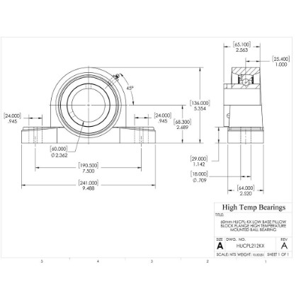 Picture of 60mm High Temperature 500 °F Mounted Low Base Pillow Block Bearing